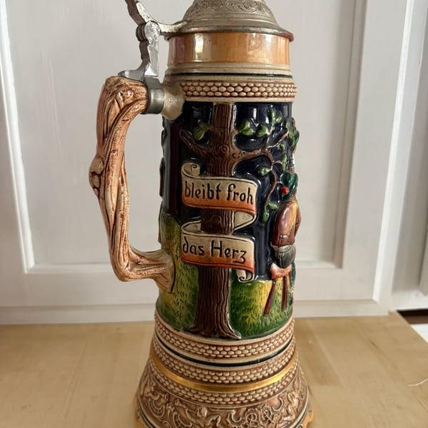 Vintage West German Musical Beer Stein Bei Freud u. Scherz Bleibt Froh Das Herz