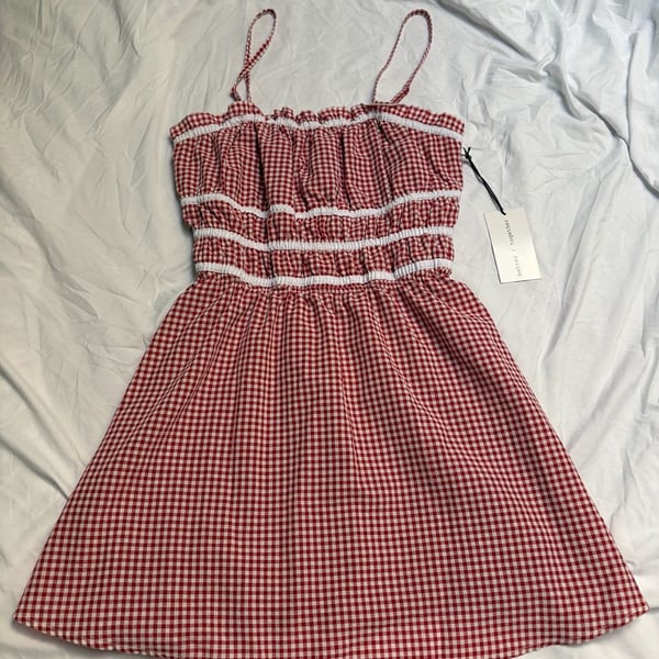 Better Together Women's Red and White Gingham Smocked Mini Dress Large