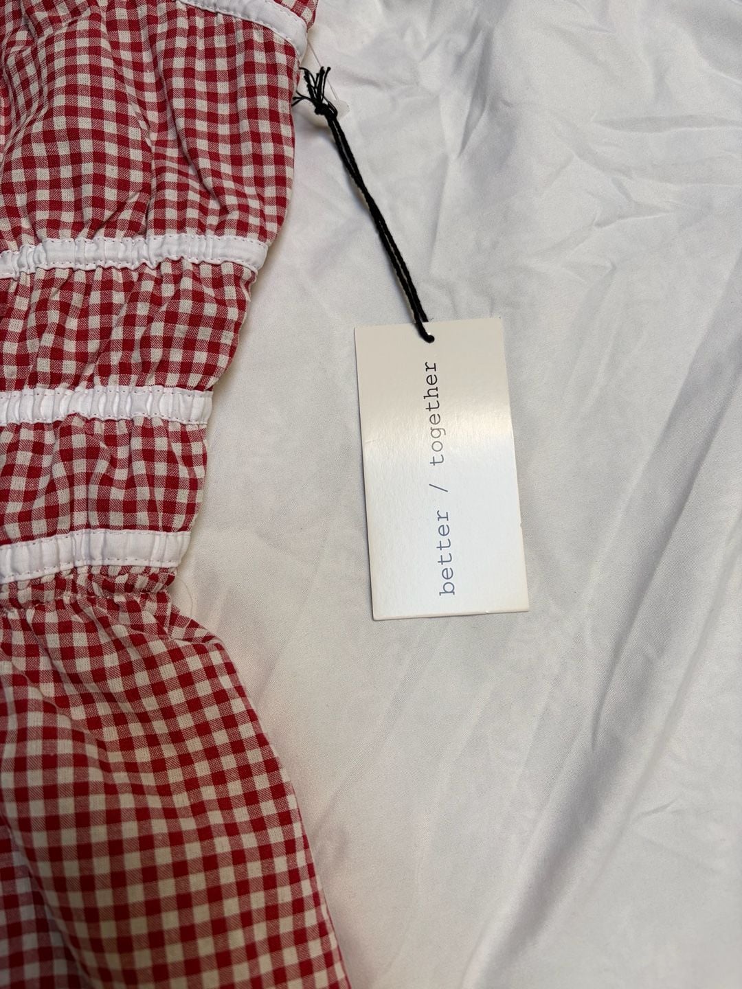 Better Together Women's Red and White Gingham Smocked Mini Dress Large 3