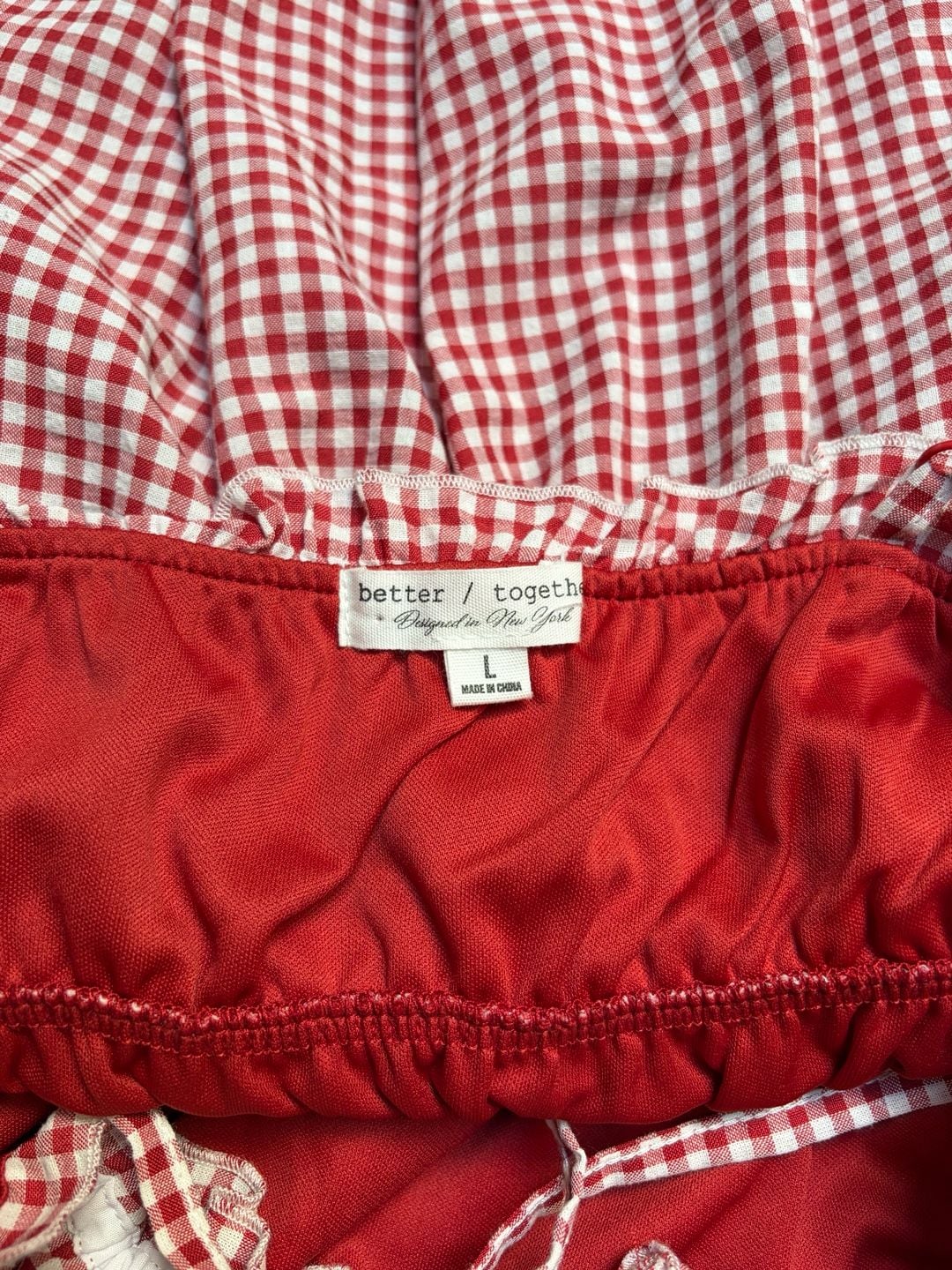 Better Together Women's Red and White Gingham Smocked Mini Dress Large 5