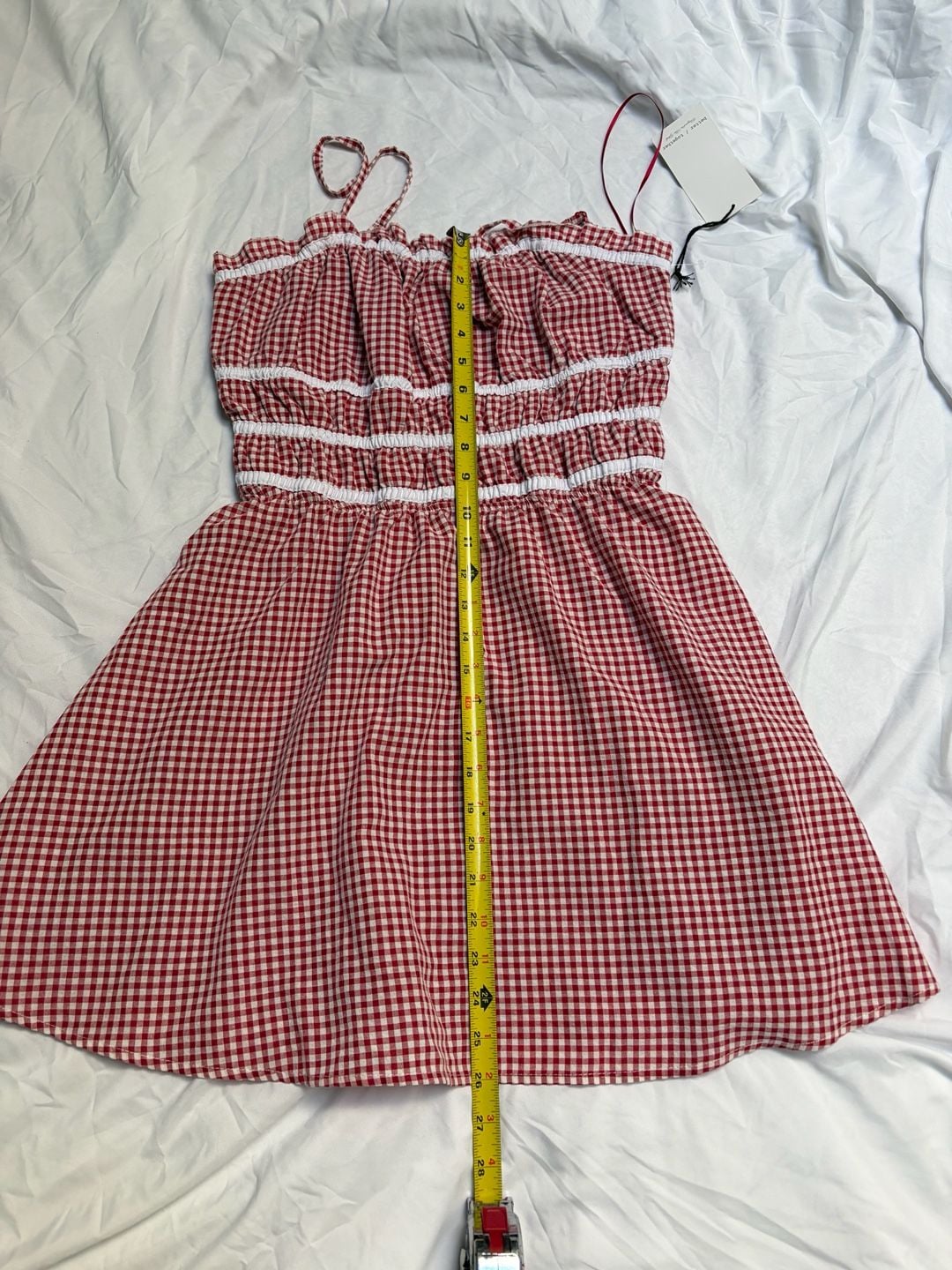 Better Together Women's Red and White Gingham Smocked Mini Dress Large 6