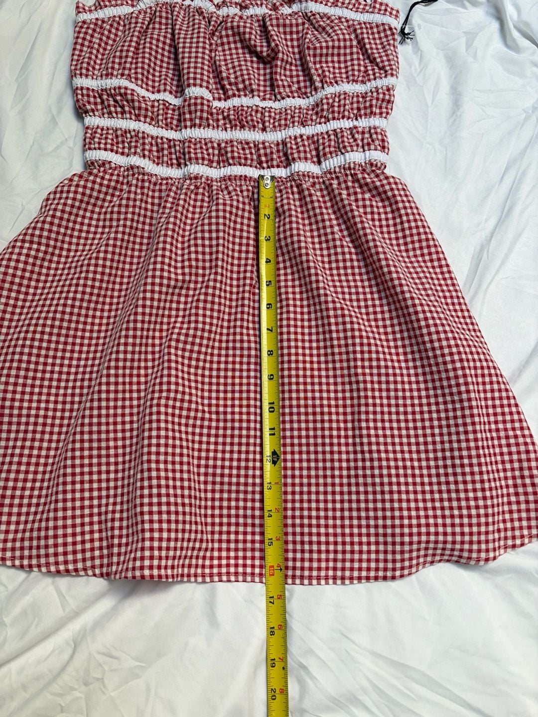 Better Together Women's Red and White Gingham Smocked Mini Dress Large 7