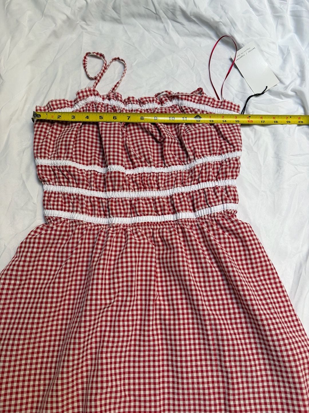 Better Together Women's Red and White Gingham Smocked Mini Dress Large 8