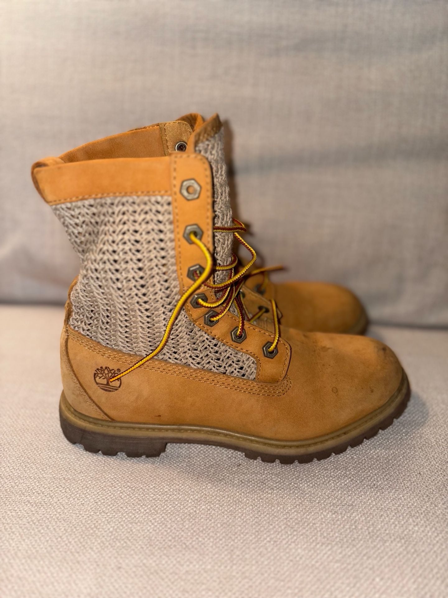 Timberland Women's A13GC Open Weave Wheat Nubuck Leather Combat Boots 2