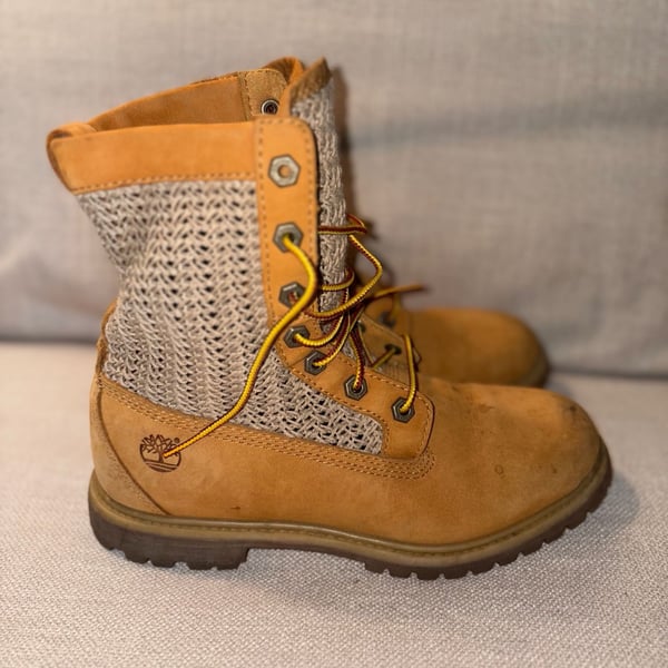 Timberland Women's A13GC Open Weave Wheat Nubuck Leather Combat Boots