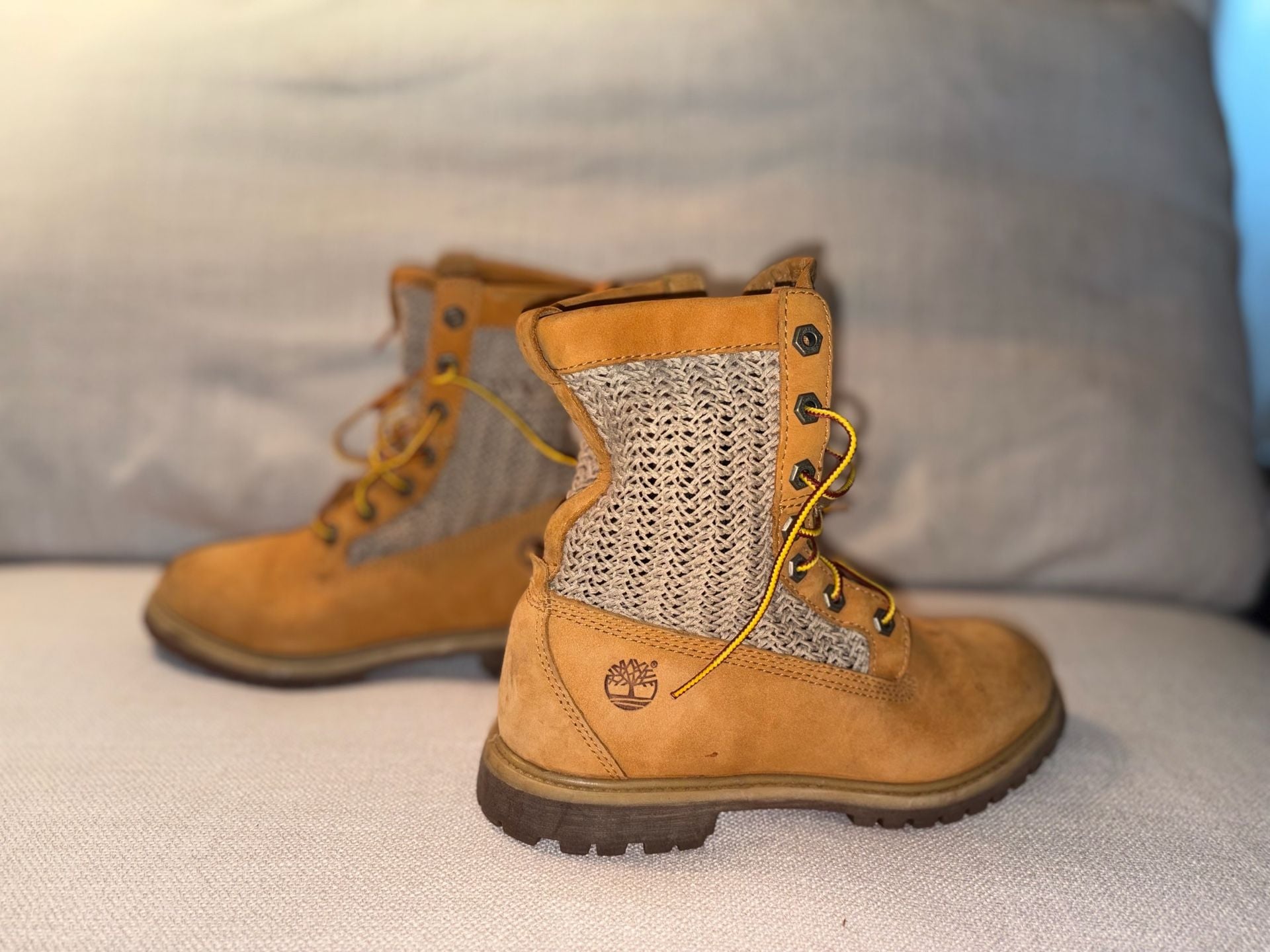 Timberland Women's A13GC Open Weave Wheat Nubuck Leather Combat Boots 3