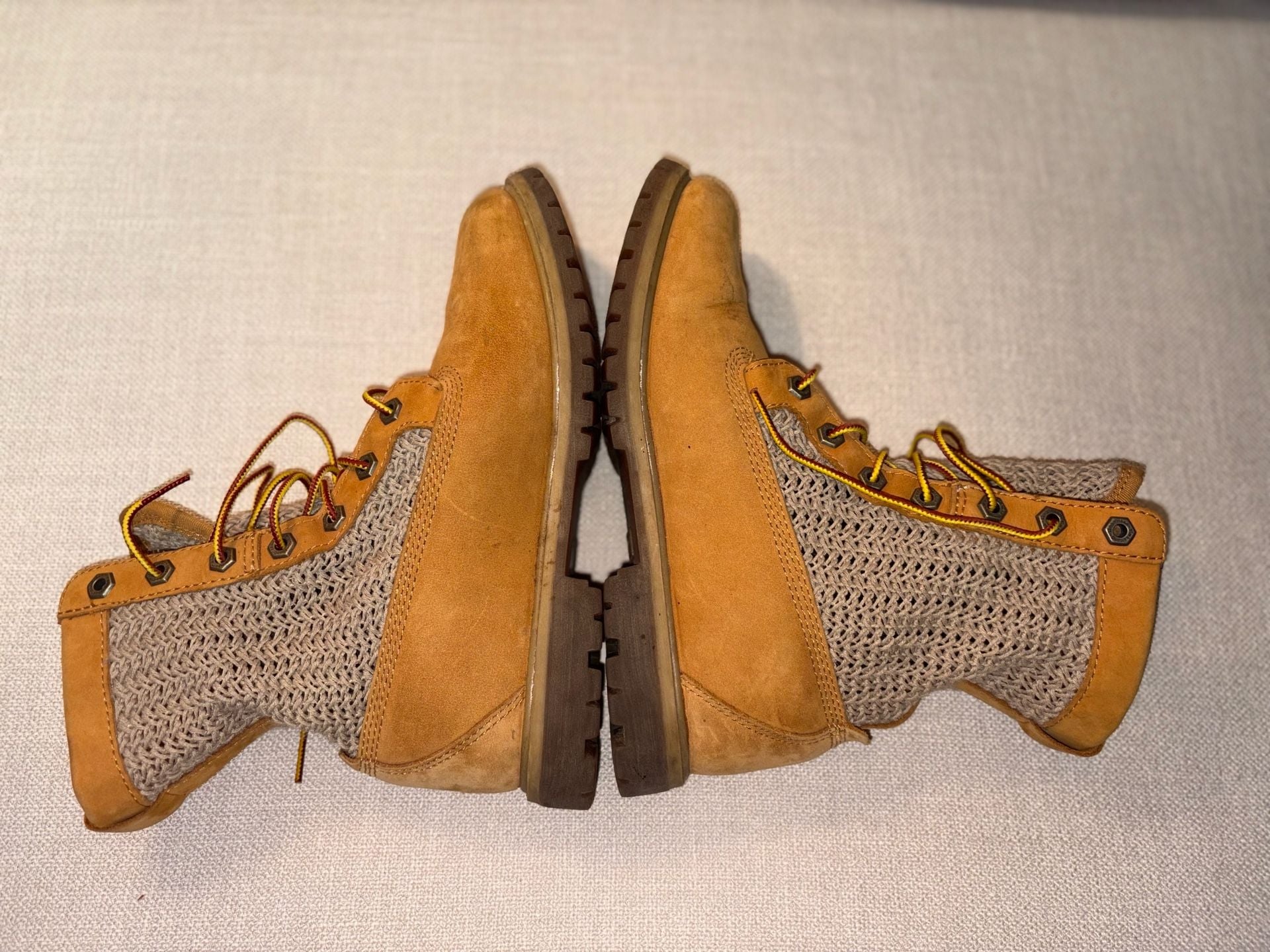 Timberland Women's A13GC Open Weave Wheat Nubuck Leather Combat Boots 4