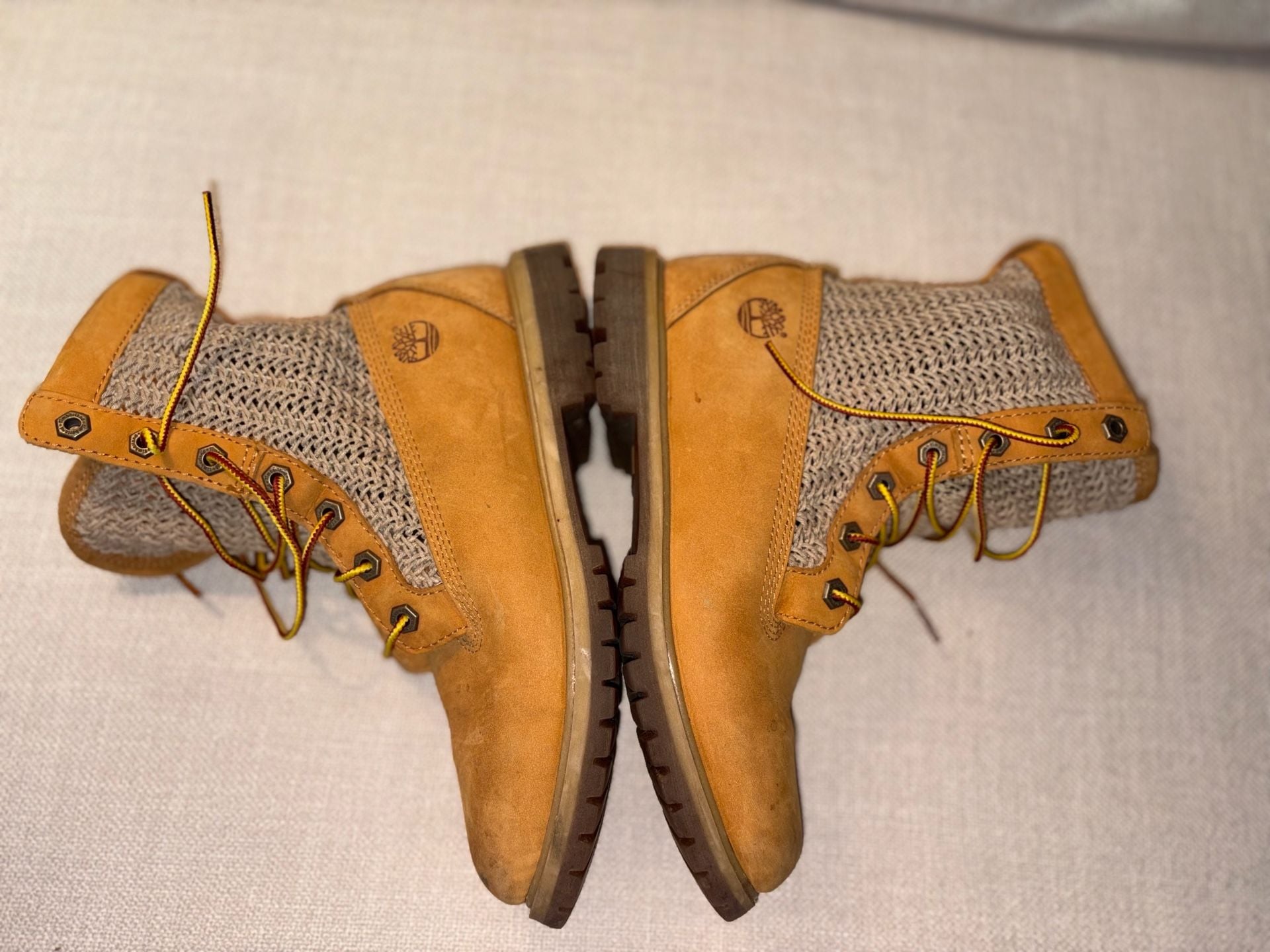 Timberland Women's A13GC Open Weave Wheat Nubuck Leather Combat Boots 5
