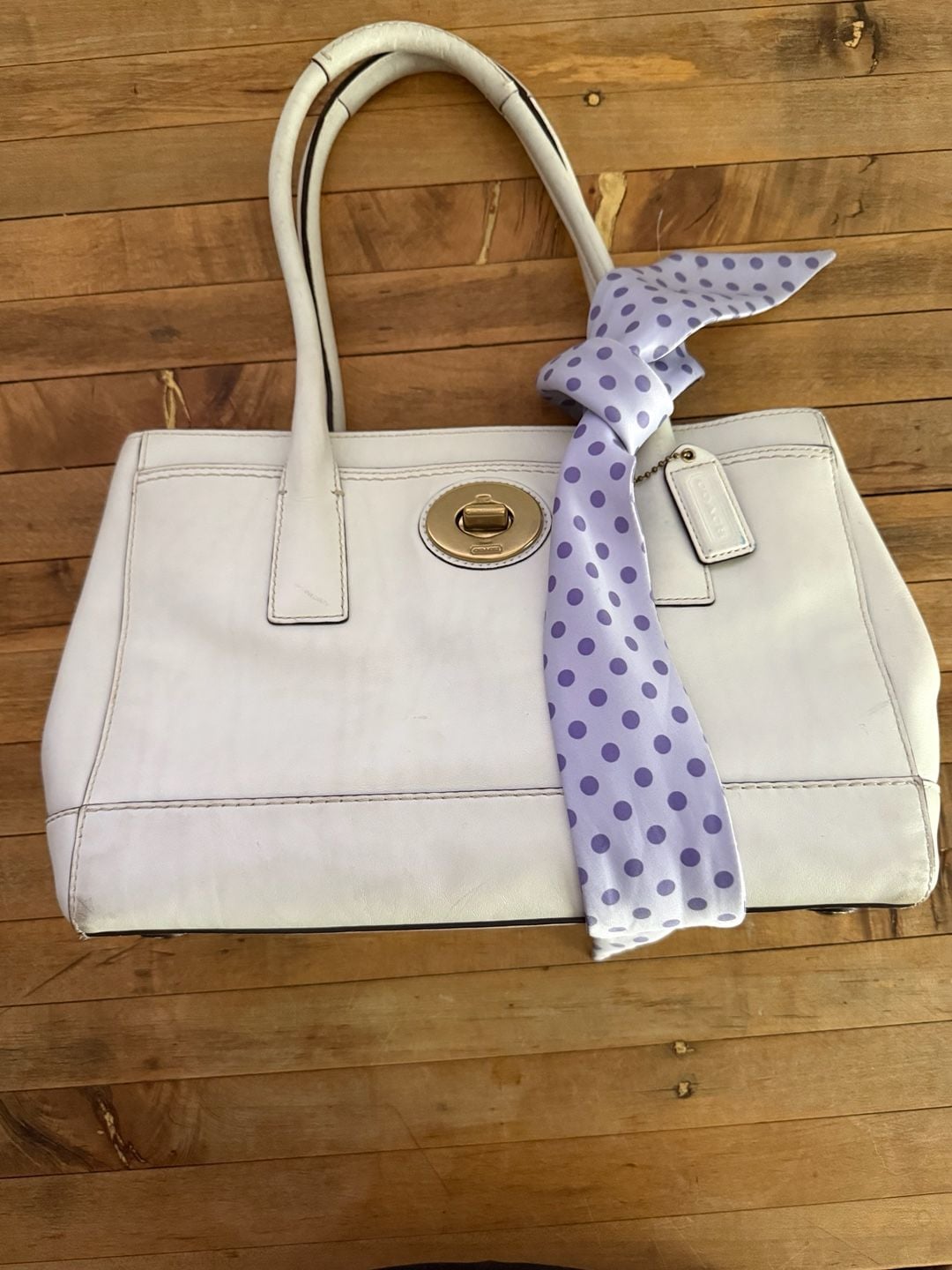 Coach Hamptons Madeline White Leather Turnlock Satchel Bag 2