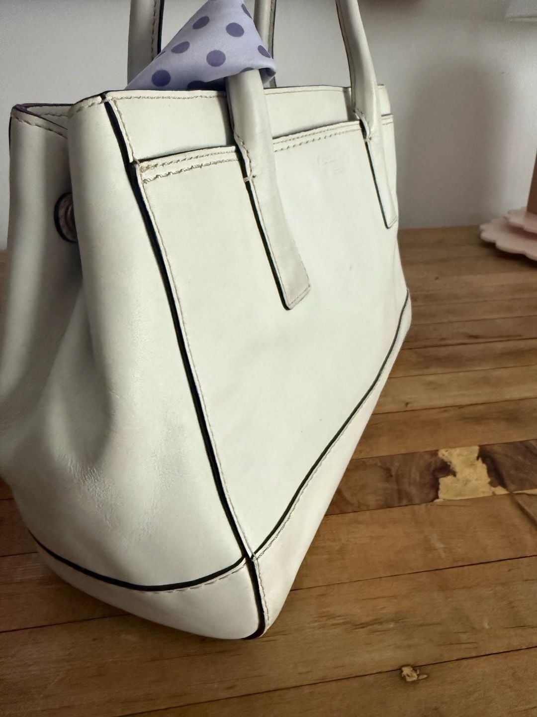Coach Hamptons Madeline White Leather Turnlock Satchel Bag 6