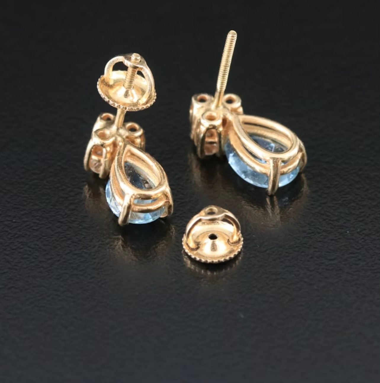 14k Yellow Gold Pear-Shaped Aquamarine and Diamond Dangle Earrings 5