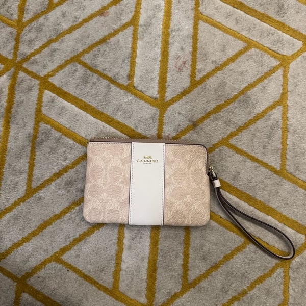 Coach Corner Zip Wristlet in Signature Canvas with Stripe