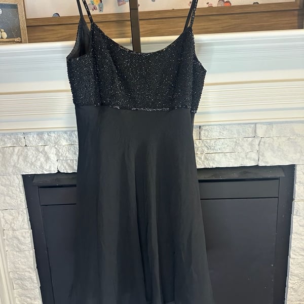 Vintage 90s Cache Black Beaded 100% Silk Dress