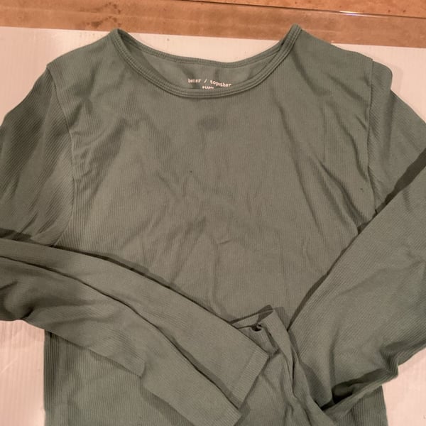 Better Together Ribbed Long-Sleeve Crewneck Shirt Olive Green XL