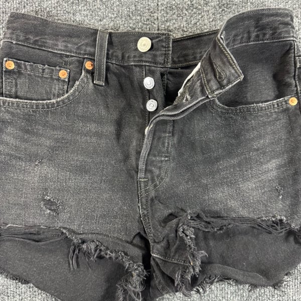 Levi's 501 Original High Rise Button Fly Black Distressed Cut-Off Denim Shorts