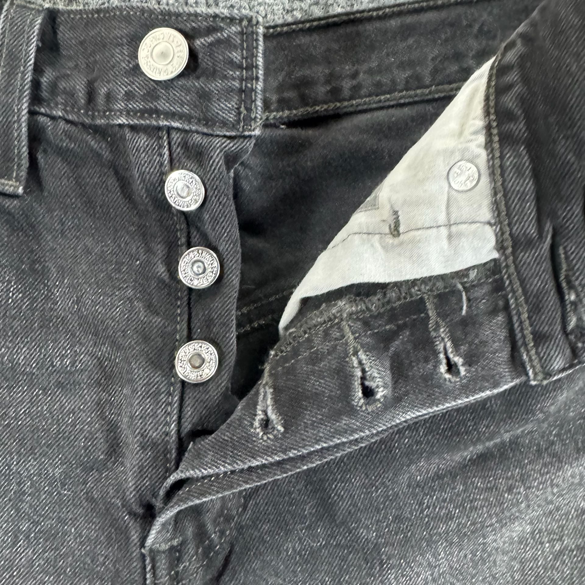 Levi's 501 Original High Rise Button Fly Black Distressed Cut-Off Denim Shorts 3