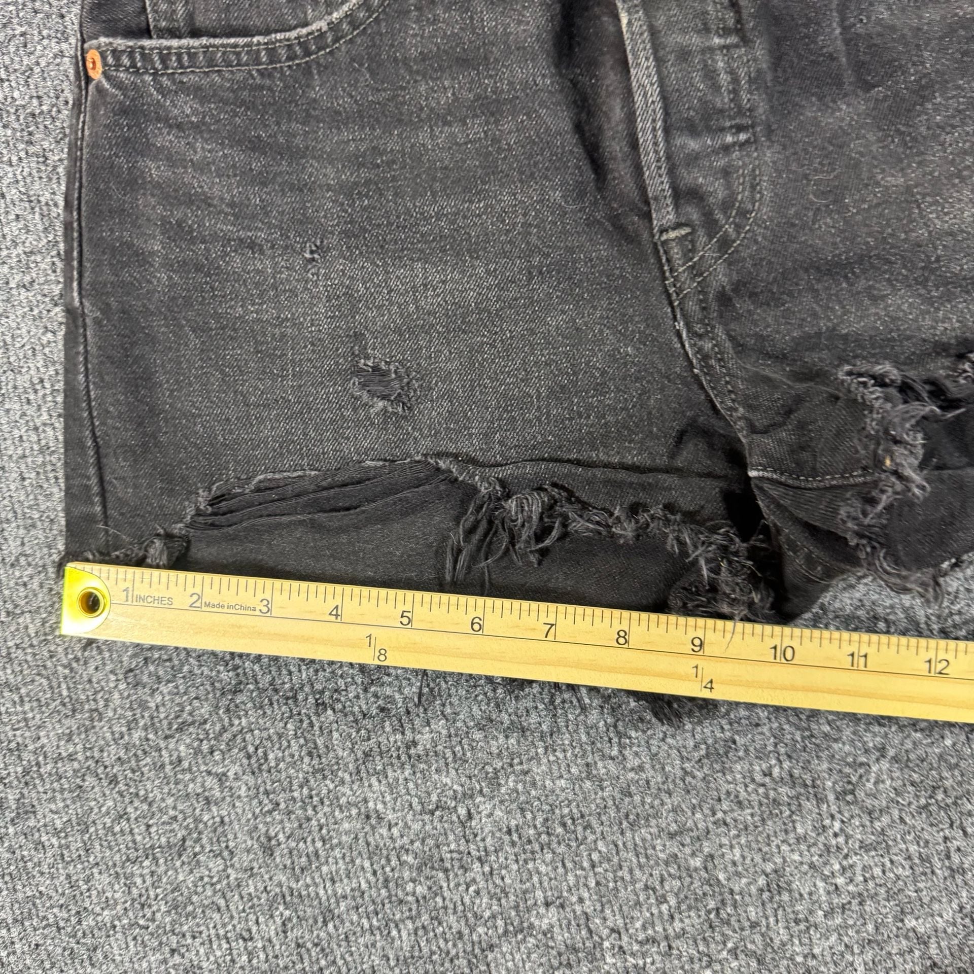 Levi's 501 Original High Rise Button Fly Black Distressed Cut-Off Denim Shorts 4
