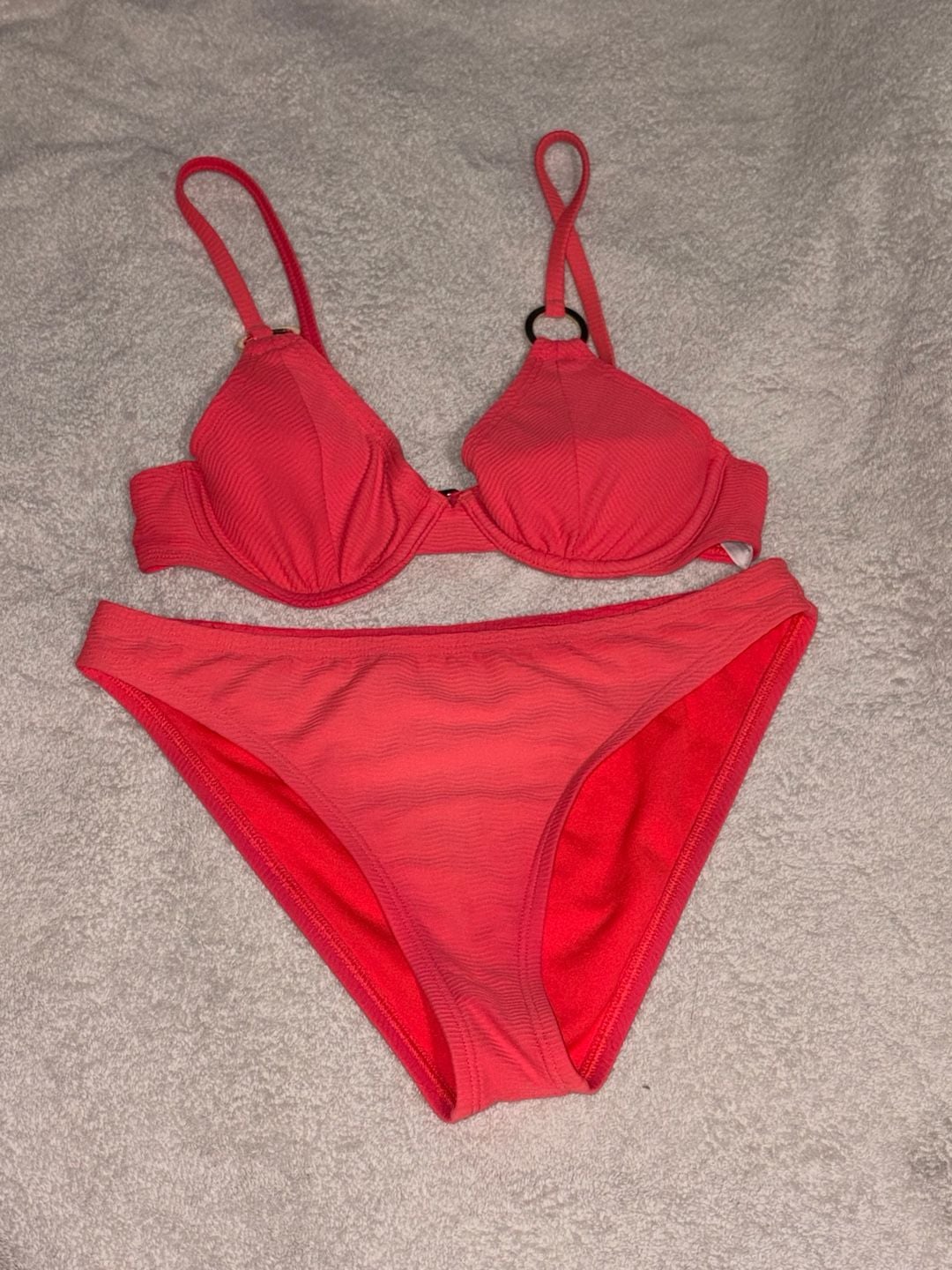 Shade & Shore Women’s Red Orange Ribbed Underwire Bikini Small 2