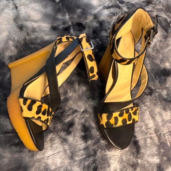 Calvin Klein Dani Leopard Print Pony Hair Wedge Sandals