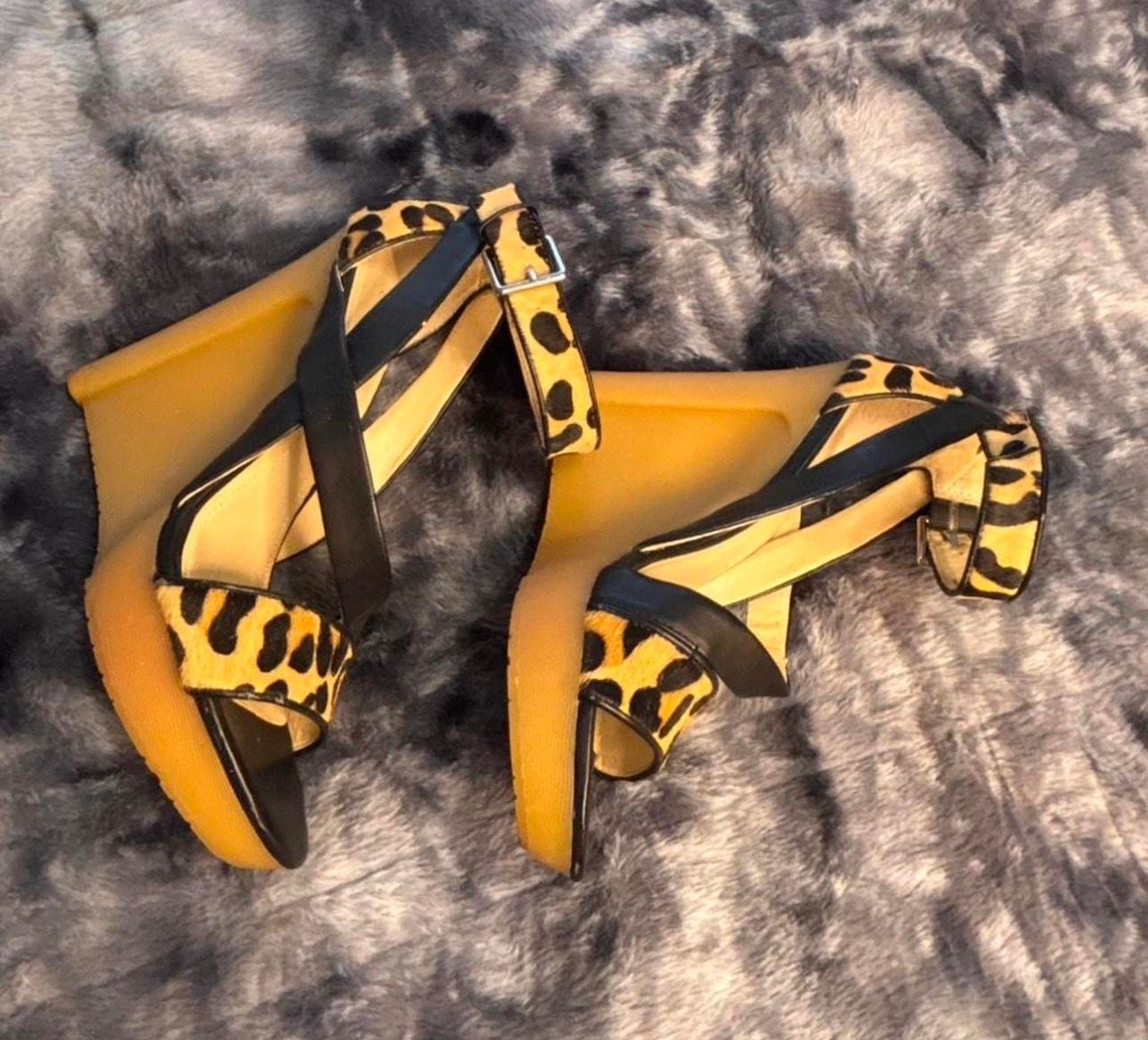 Calvin Klein Dani Leopard Print Pony Hair Wedge Sandals 2