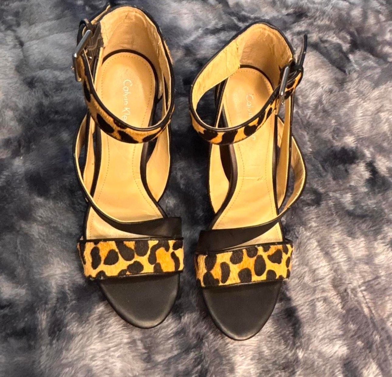 Calvin Klein Dani Leopard Print Pony Hair Wedge Sandals 3