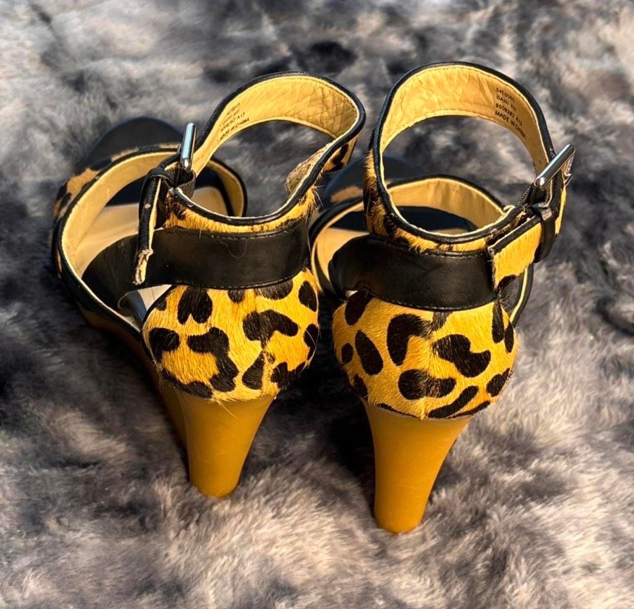 Calvin Klein Dani Leopard Print Pony Hair Wedge Sandals 4