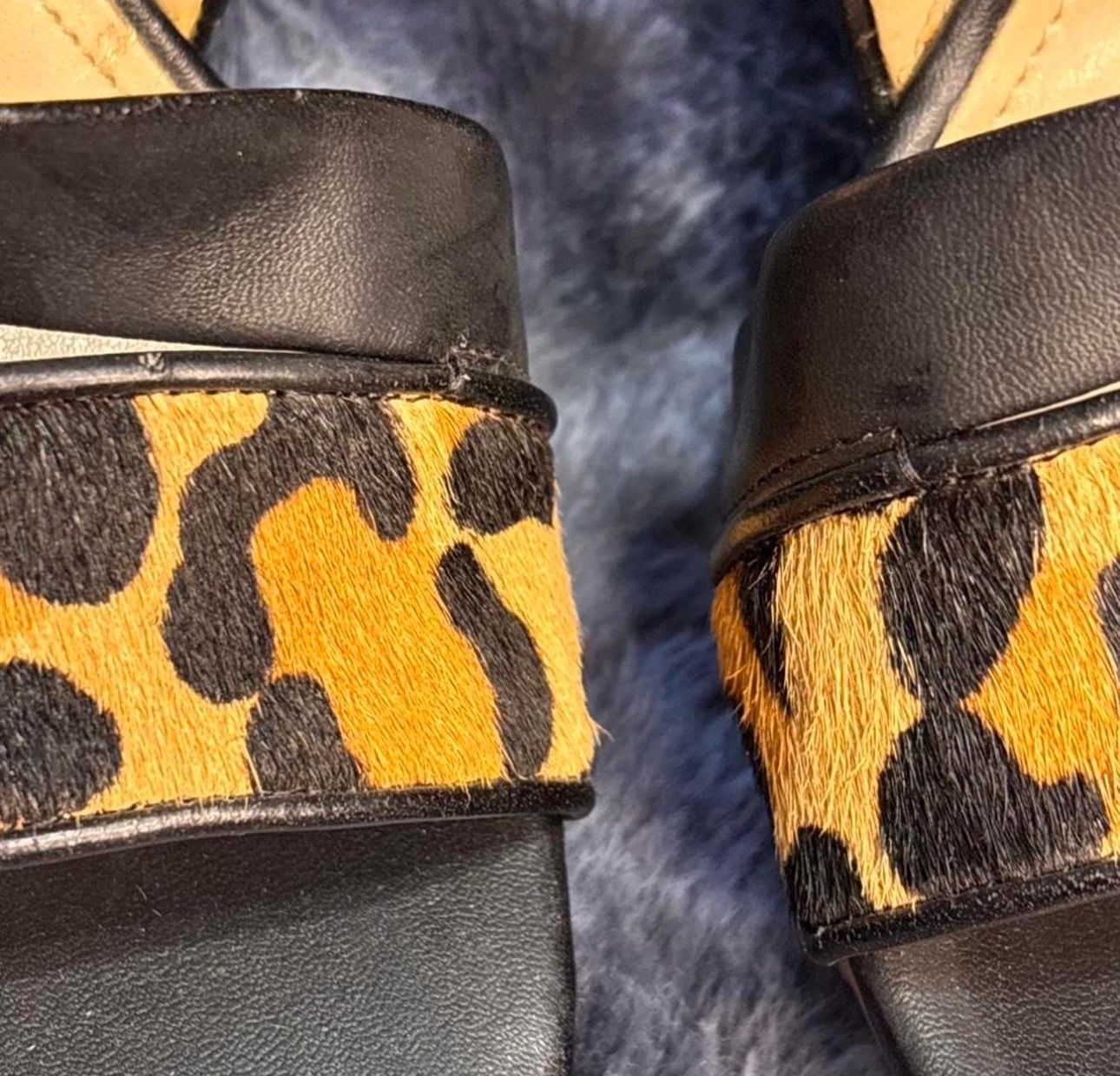 Calvin Klein Dani Leopard Print Pony Hair Wedge Sandals 5