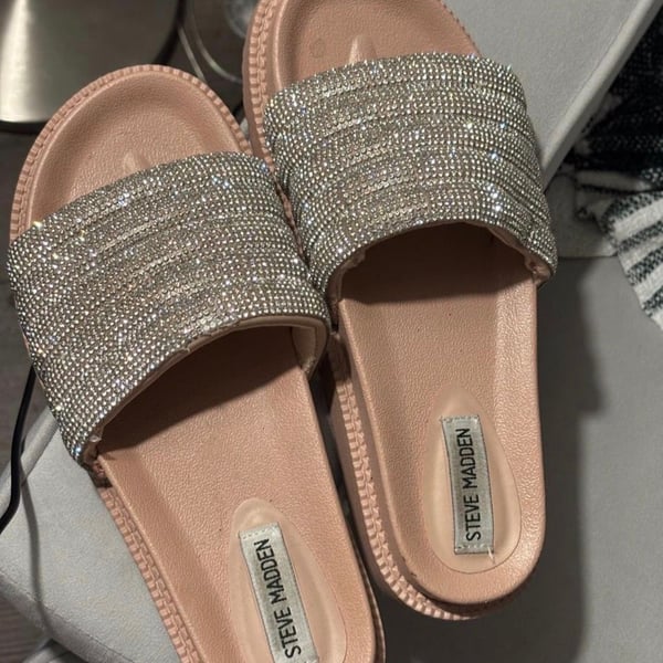 Steve Madden Women's Rhinestone Embellished Platform Slide Sandals, Blush