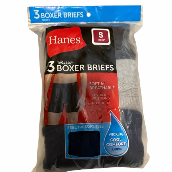 Small Hanes Men's Tagless Boxer Briefs 3-Pack, Cool Comfort Wicking Fabric