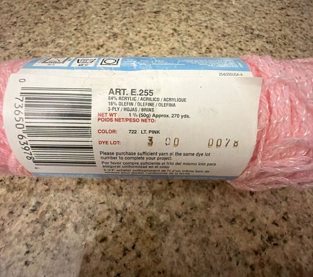 2 Red Heart Baby Pink Fingering Weight Yarn, 3-Ply, Color 722 Lt. 2