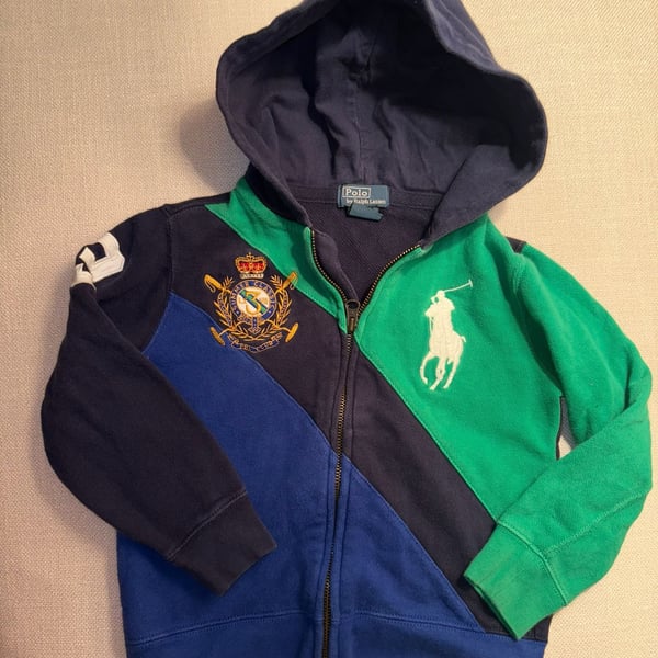 Polo by Ralph Lauren Boys Colorblock Zip-Up Hoodie with Crest Embroidery Size 5