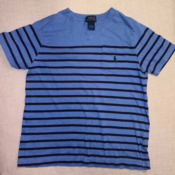 Polo Ralph Lauren Kids Striped V-Neck Pocket T-Shirt Blue and Navy