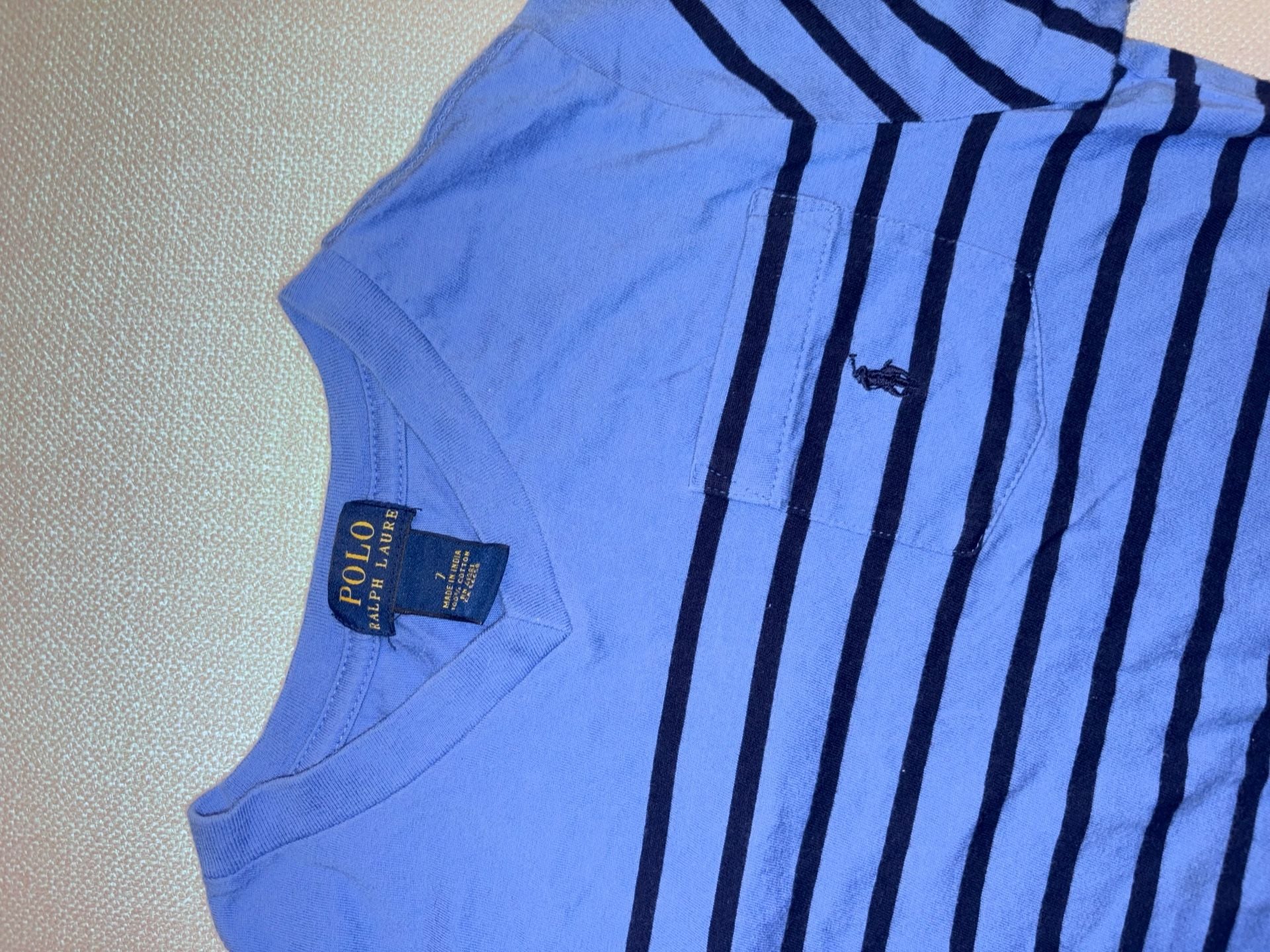Polo Ralph Lauren Kids Striped V-Neck Pocket T-Shirt Blue and Navy 3