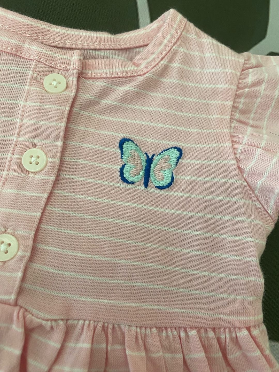 Carter's Baby Girl 2-Piece Set: Pink Striped Dress and Butterfly Romper, 6M 2