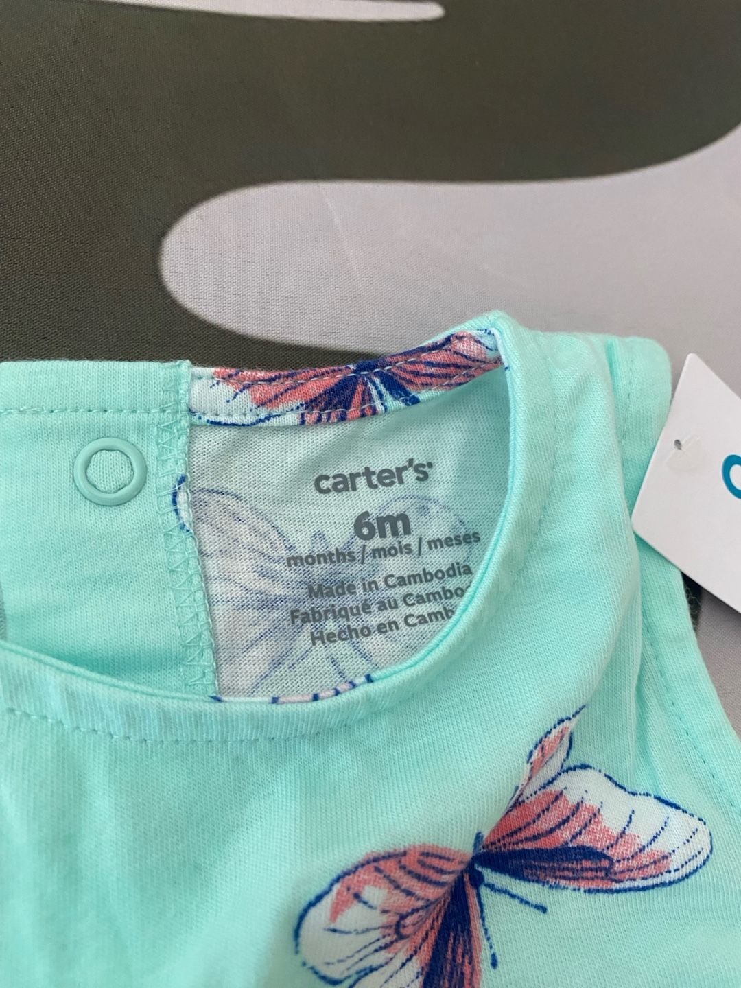 Carter's Baby Girl 2-Piece Set: Pink Striped Dress and Butterfly Romper, 6M 4