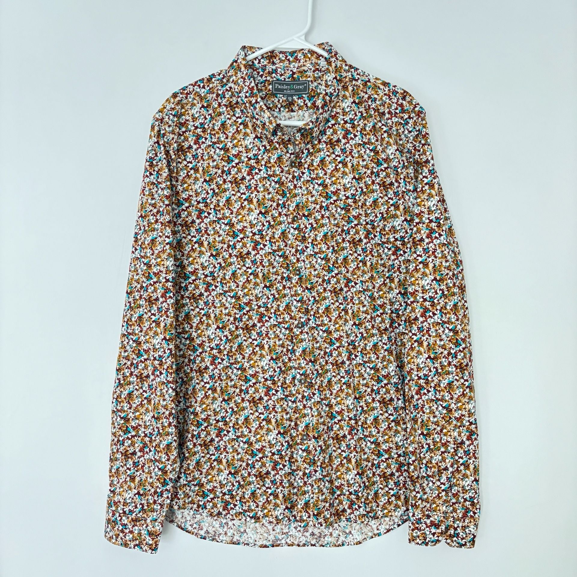 Paisley & Gray Slim Fit Multi-Color Floral Print Long Sleeve Button-Down Shirt 9