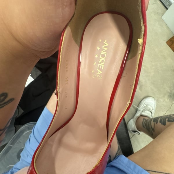 Andrea Red Patent Leather Scalloped Pointed Toe Stiletto Pumps