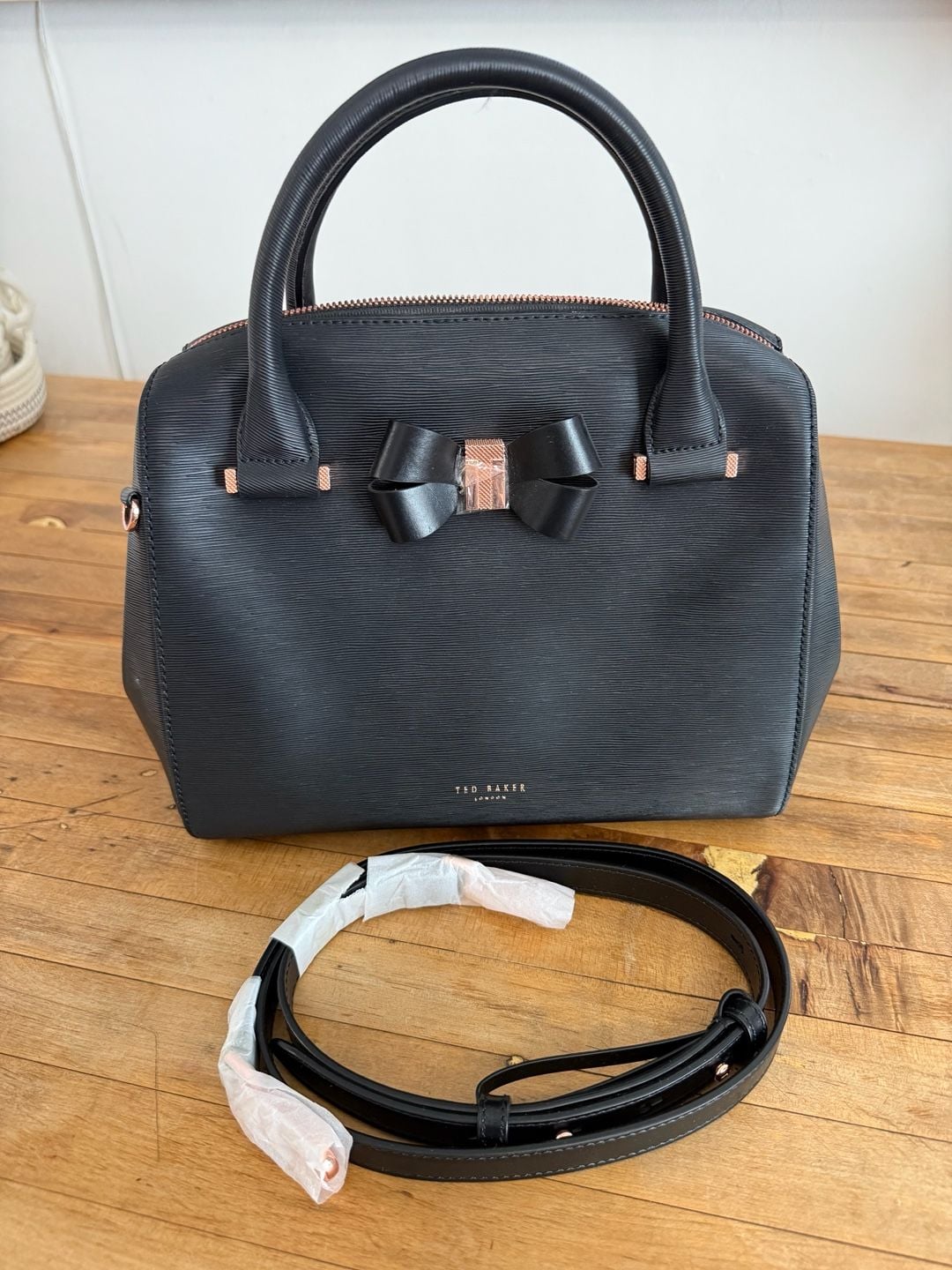 Ted Baker Bow Detail Bowler Bag in Black with Rose Gold Hardware 1
