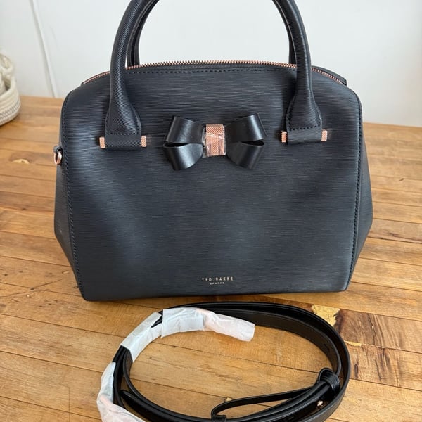 Ted Baker Bow Detail Bowler Bag in Black with Rose Gold Hardware