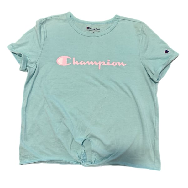 Champion Girls Authentic Athleticwear Script Logo Tie-Front T-Shirt Light Blue