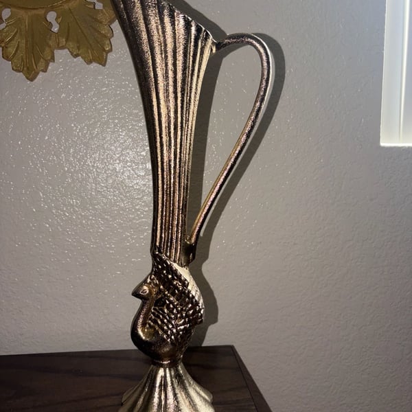Vintage Style Gold-Tone Metal Peacock Decorative Vase