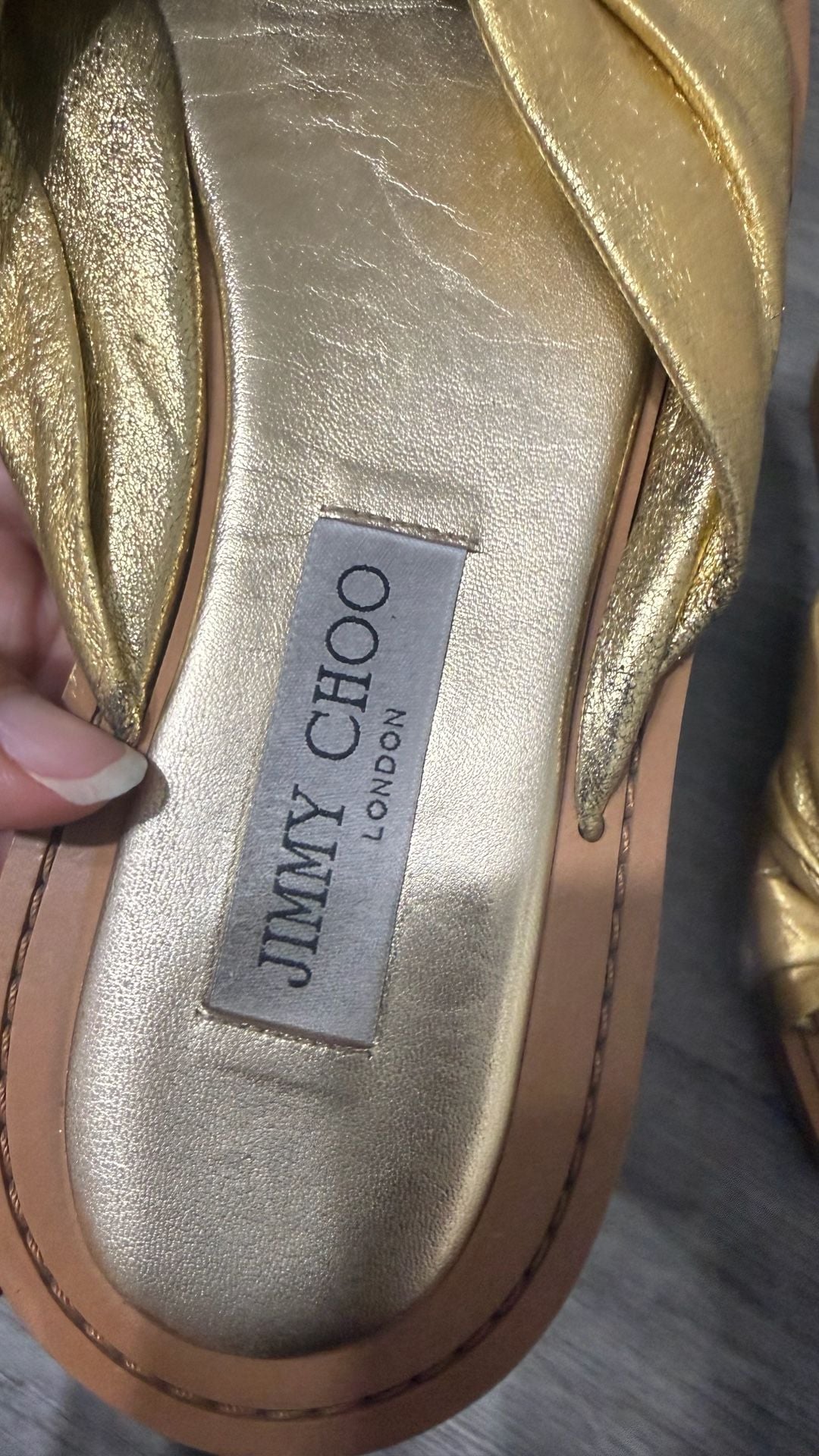 Jimmy Choo Tropica Knotted Metallic Leather Flat Slide Sandals 7