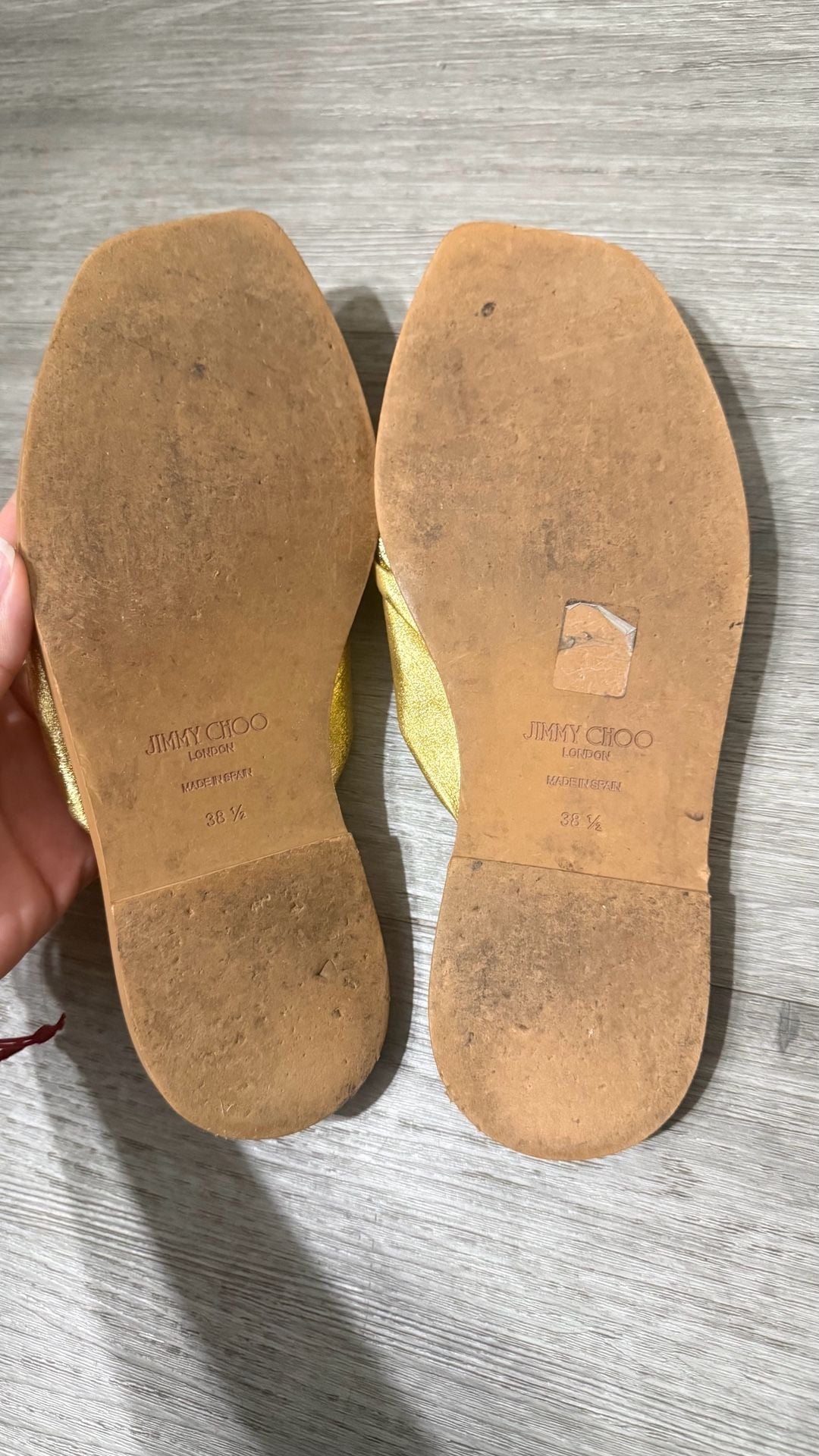 Jimmy Choo Tropica Knotted Metallic Leather Flat Slide Sandals 8
