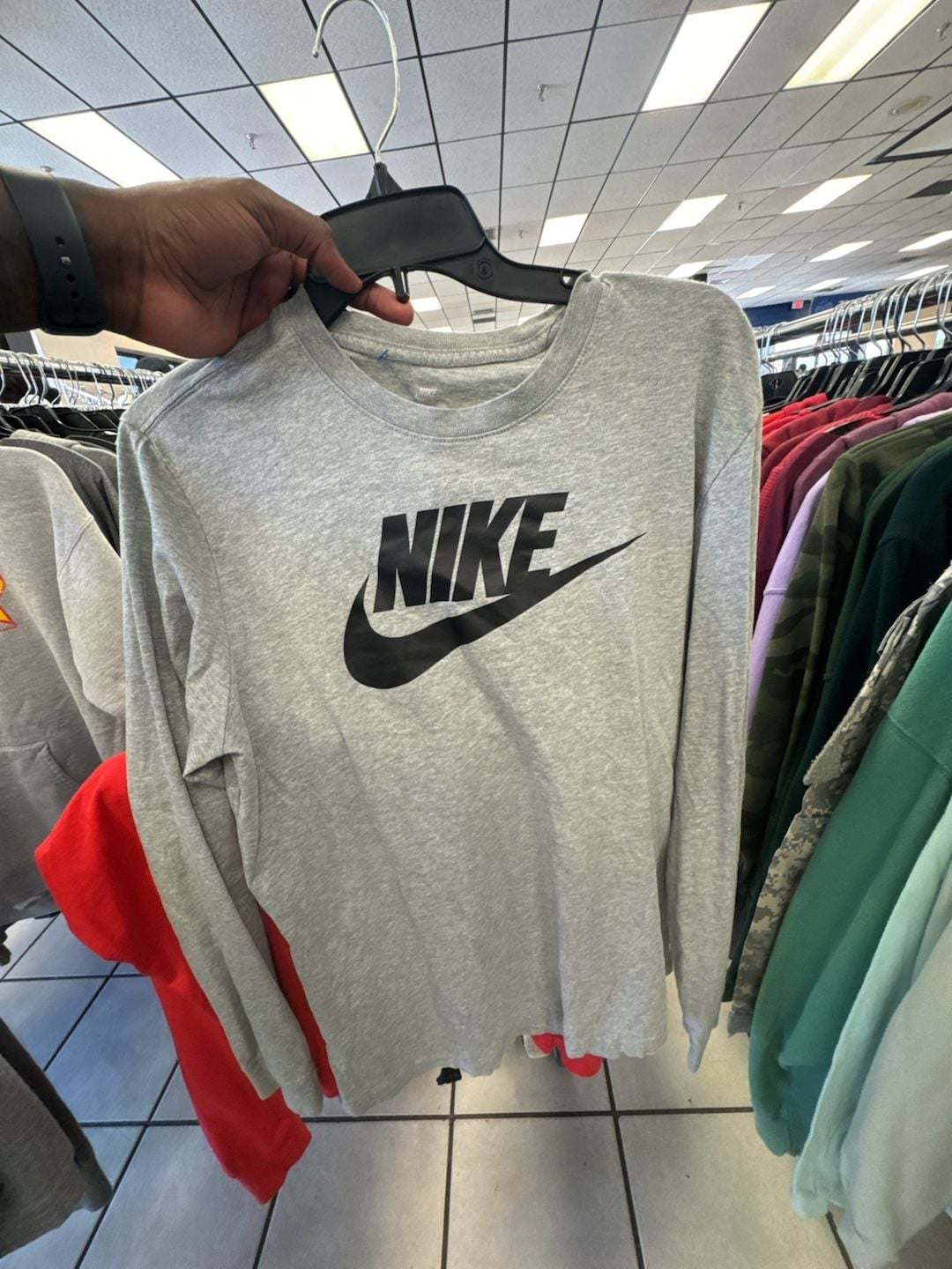 Nike Sportswear Men's Long Sleeve Grey Graphic T-Shirt 3