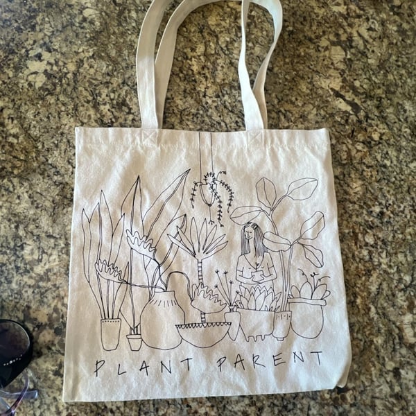 Plant Parent Line Art Graphic Canvas Tote Bag