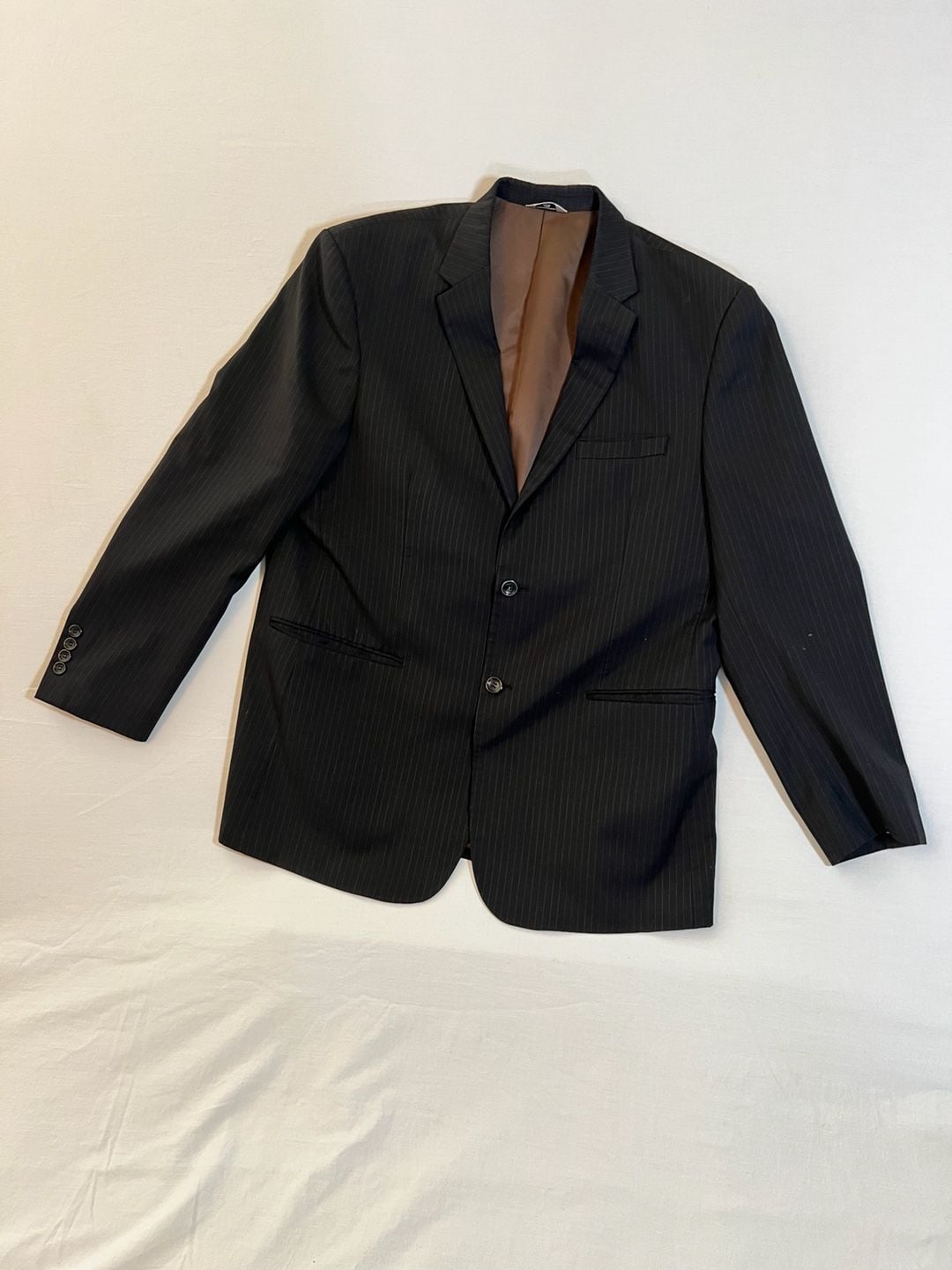 CTR Clothing Perfect Traveler Black Pinstripe Wool Blend Suit Jacket Blazer 44R 2