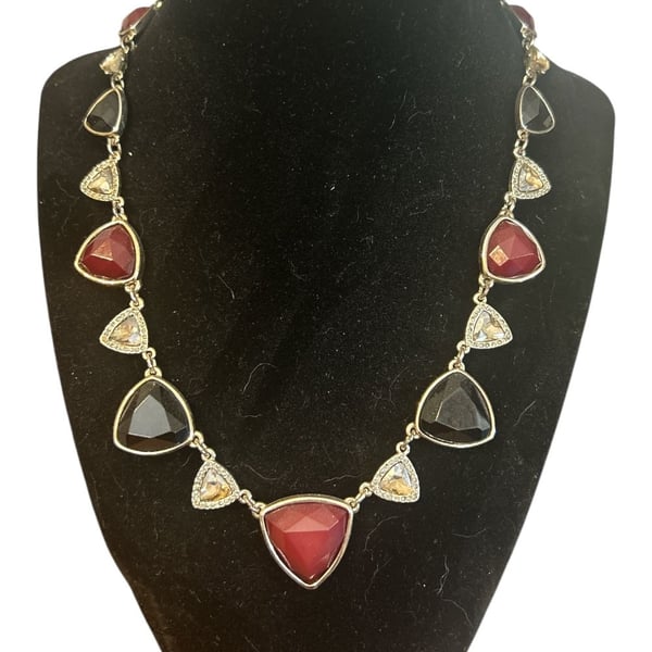 White House Black Market Gold Tone Resin and Cut Crystal Triangle Statement Necklace