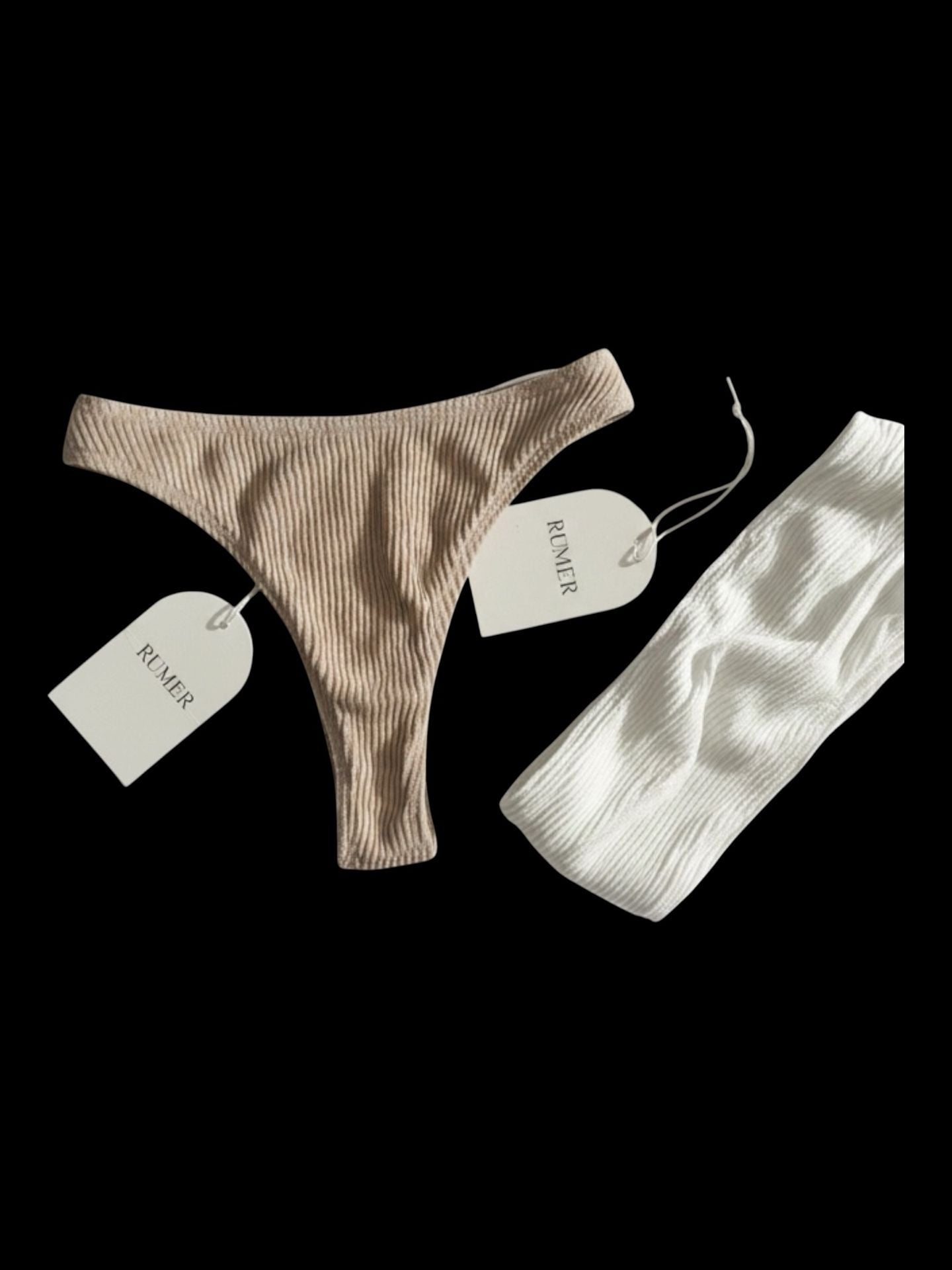 RUMER Ribbed Thong Bikini Bottom and two tops Set 1