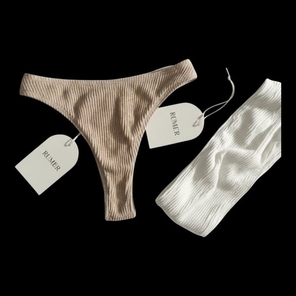 RUMER Ribbed Thong Bikini Bottom and two tops Set