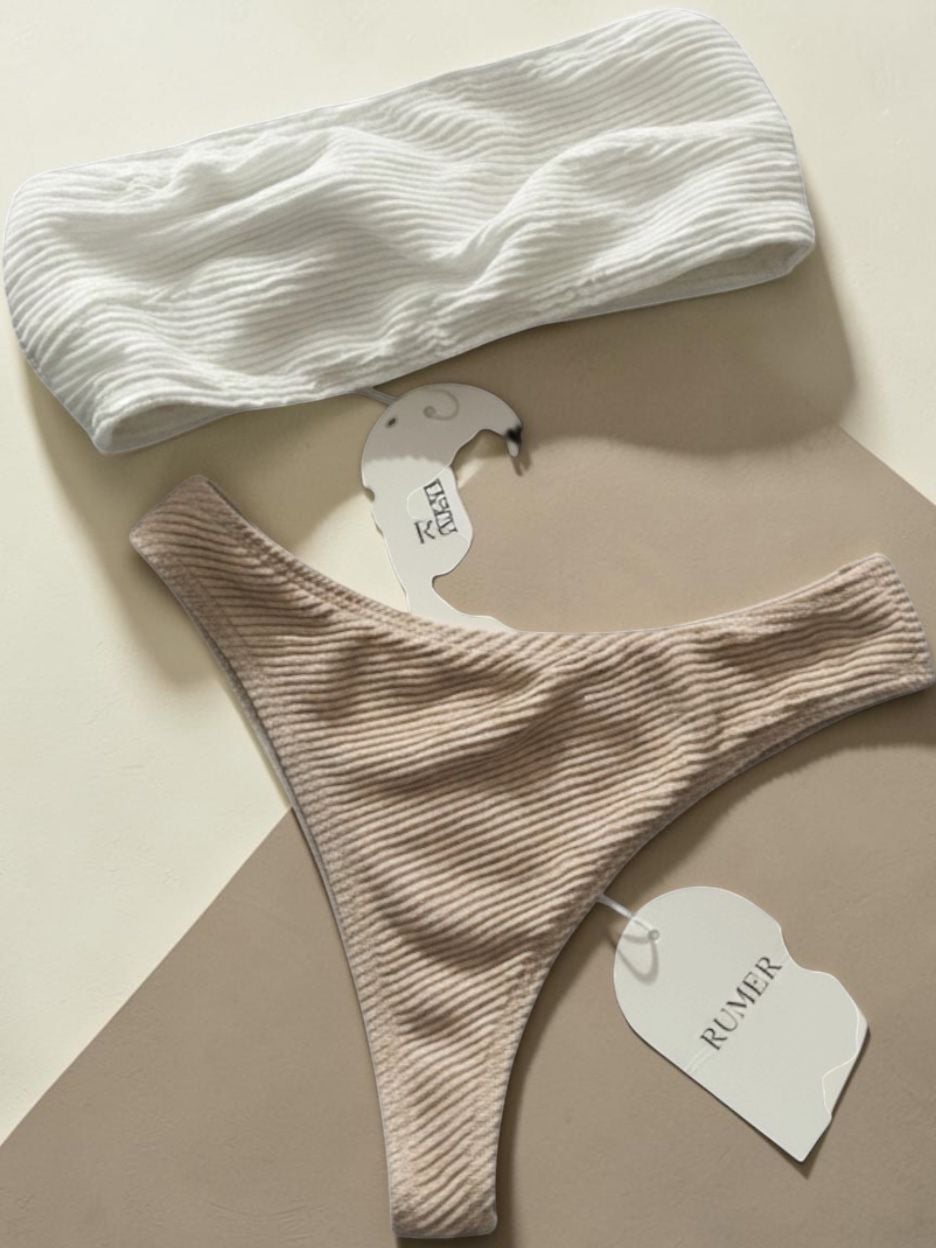 RUMER Ribbed Thong Bikini Bottom and two tops Set 3